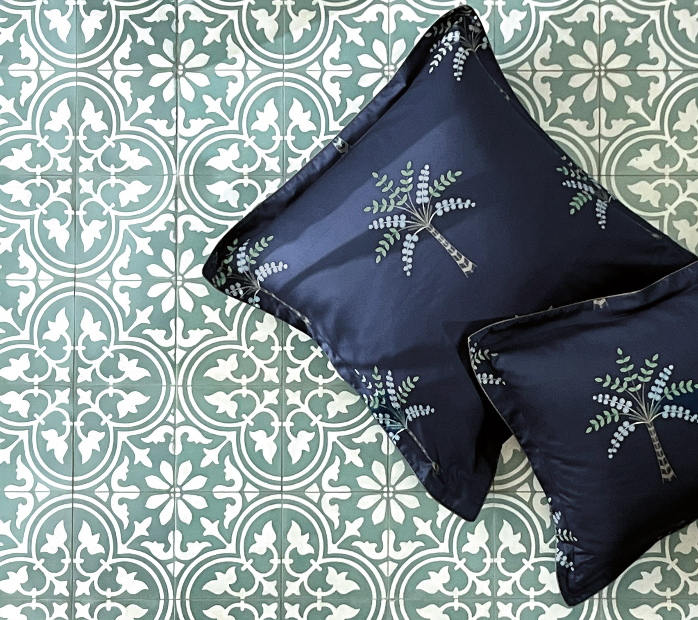 Постельное белье Blanc des Vosges Palm Gove Nuit евро 200х220 хлопок сатин