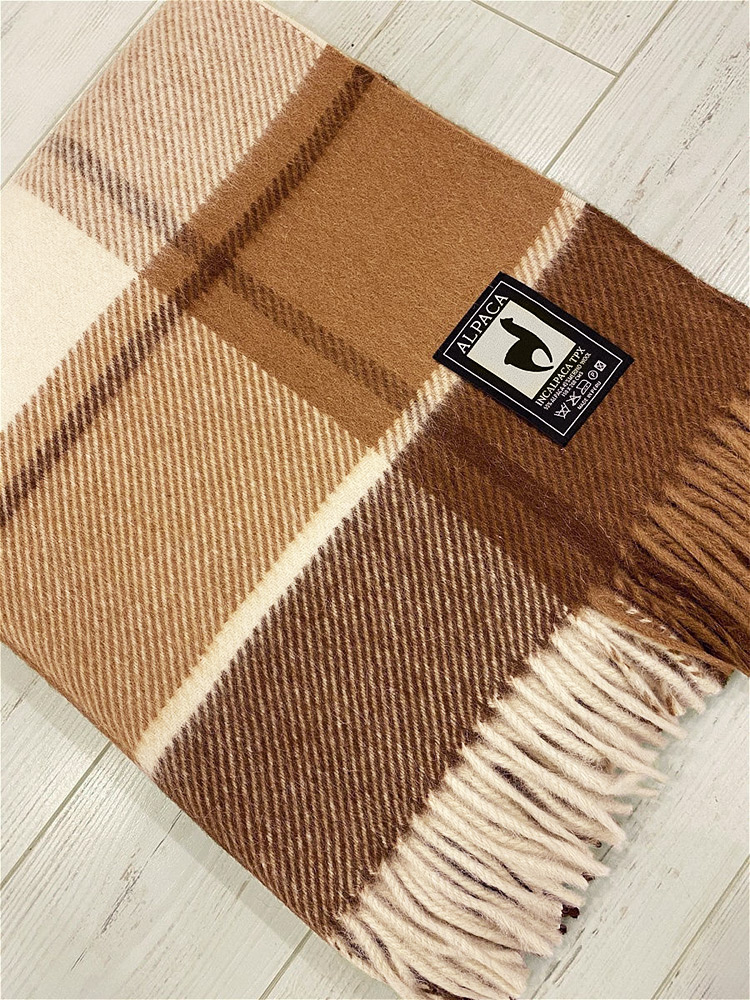 Плед альпака/меринос IncAlpaca PP-22 150x200 оттенки коричневого и бежевого