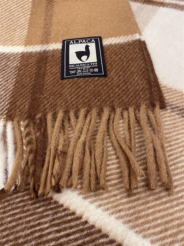 Плед альпака/меринос IncAlpaca PP-22 150x200 оттенки коричневого и бежевого