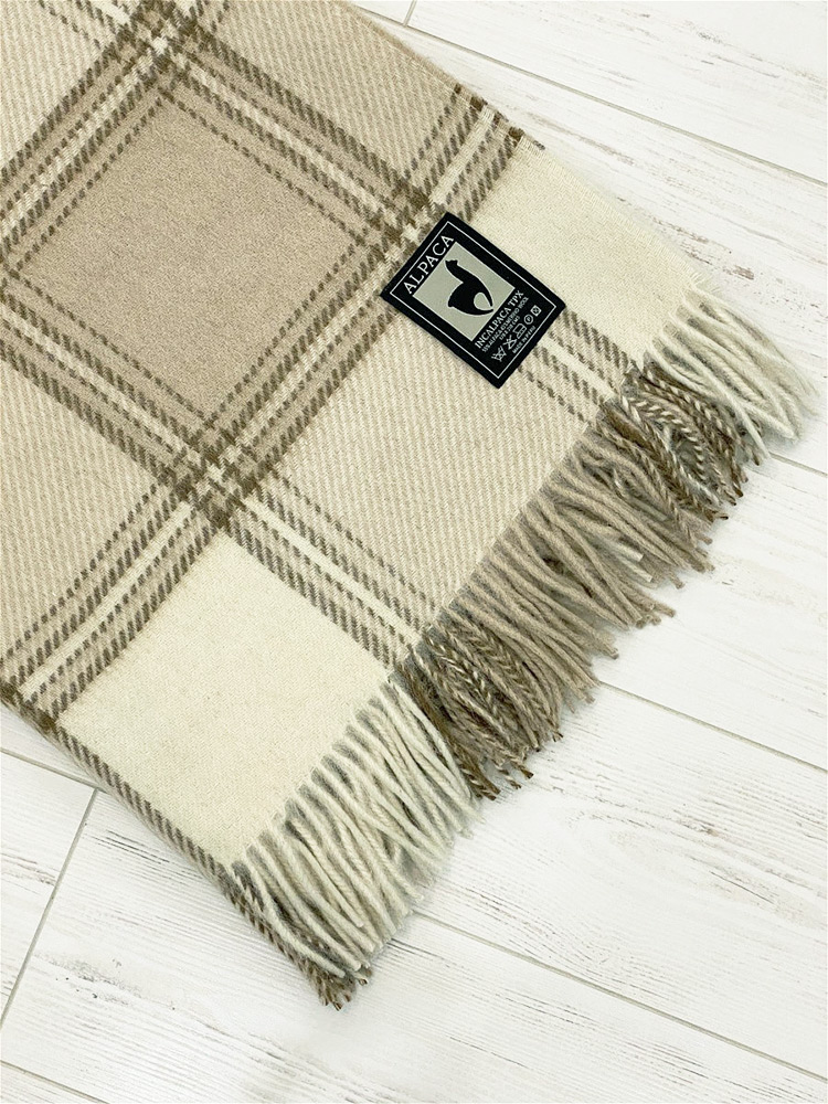 Плед альпака/меринос IncAlpaca PP-4 150x200 молочно-белый с коричневым