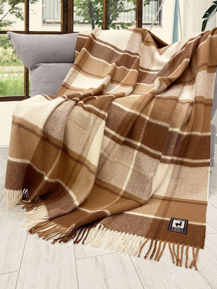 Плед альпака/меринос IncAlpaca PP-22 150x200 оттенки коричневого и бежевого