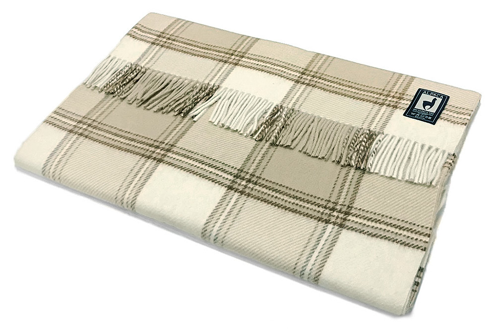 Плед альпака/меринос IncAlpaca PP-4 150x200 молочно-белый с коричневым