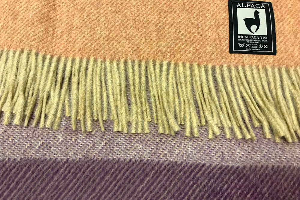 Плед альпака/меринос IncAlpaca PP-50 200x200 оранжевый с лиловым