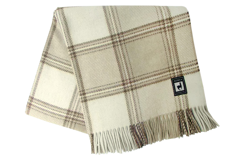 Плед альпака/меринос IncAlpaca PP-4 150x200 молочно-белый с коричневым