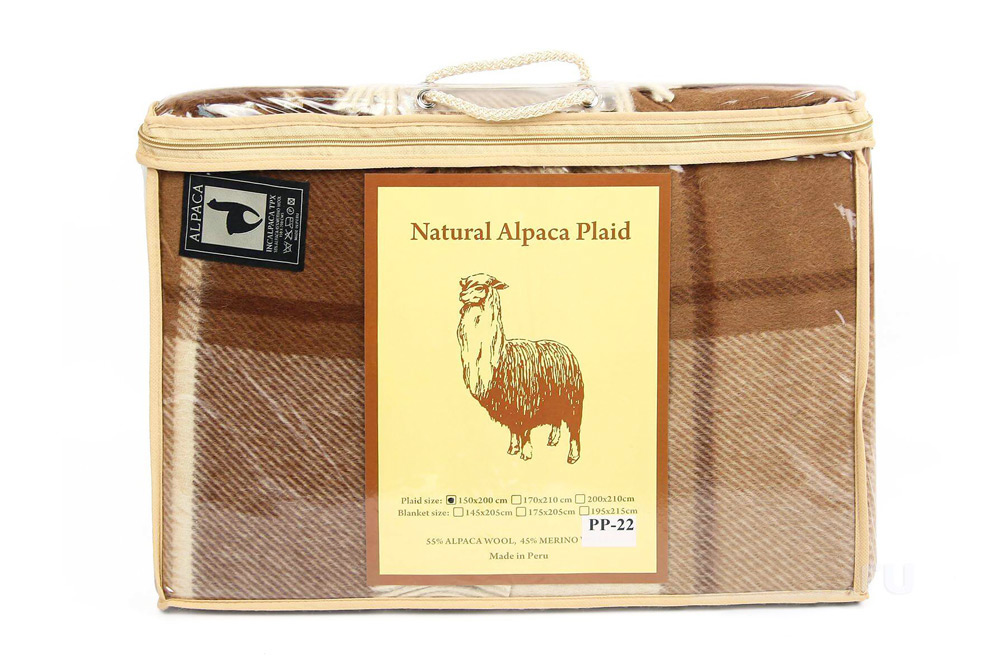 Плед альпака/меринос IncAlpaca PP-22 150x200 оттенки коричневого и бежевого