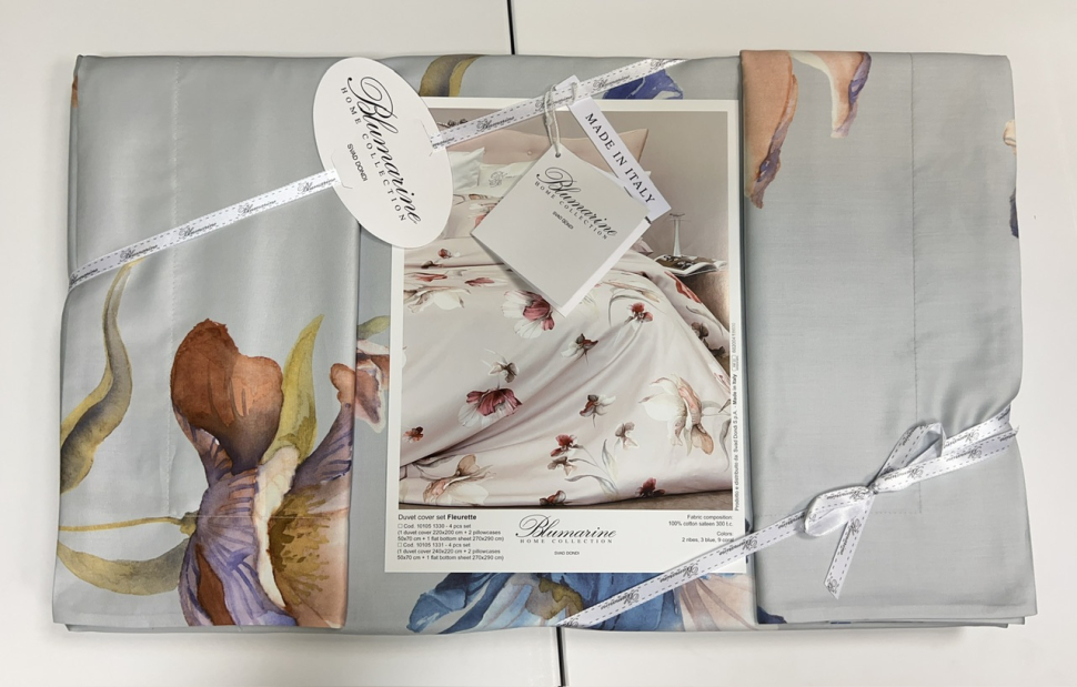 Постельное белье Blumarine Fleurette Blu евро+ 200х240 мако-сатин