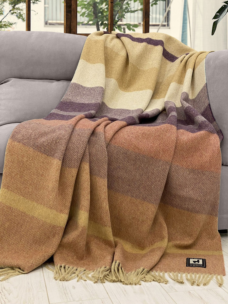 Плед альпака/меринос IncAlpaca PP-50 200x200 оранжевый с лиловым