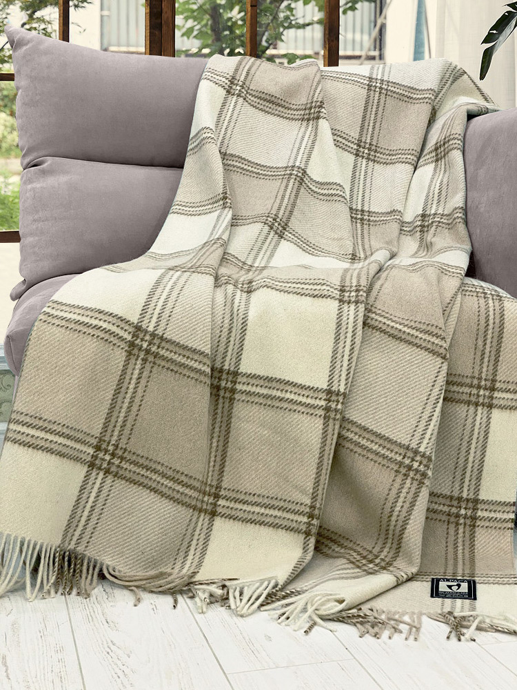 Плед альпака/меринос IncAlpaca PP-4 150x200 молочно-белый с коричневым